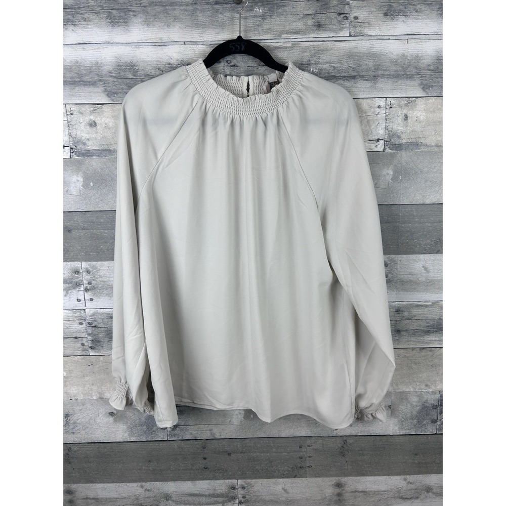 Loft Women's Large Light Gray Mocked Collar Long Sleeve Blouse